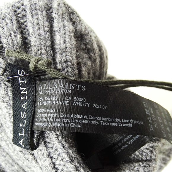 ALL SAINTS Gray Marl Wool Rib Skull Cap Hat One Size - Picture 6 of 7